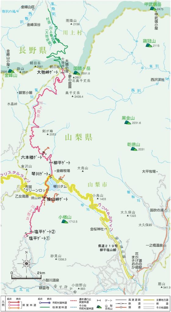 大弛峠の道路地図