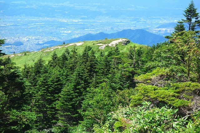 根子岳山頂下から小根子岳を望む